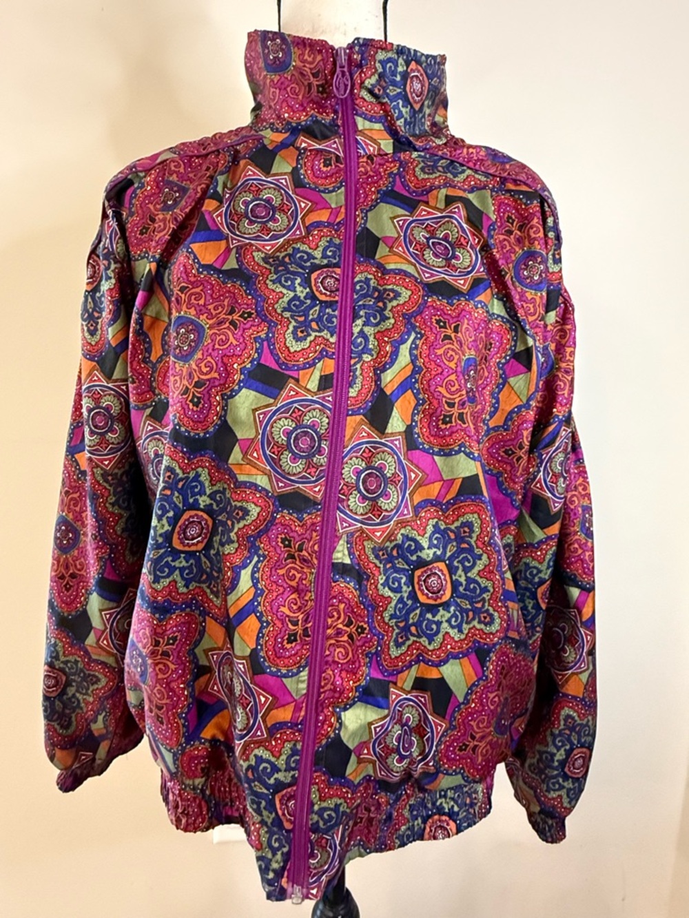 Lavon retro 80s ornate multicolored zip up jacket SZ M